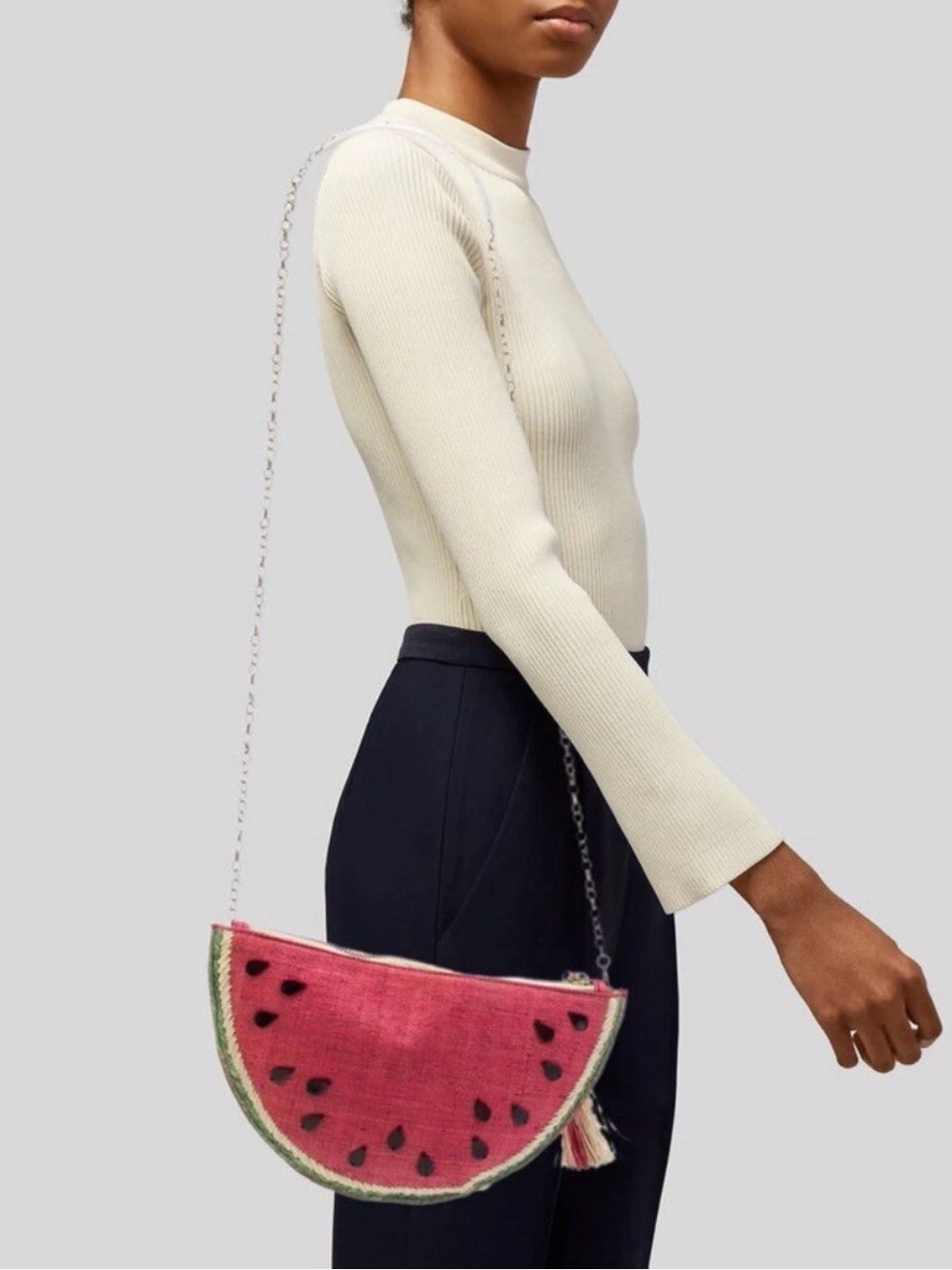 NWT J. Crew x Kayu Raffia Watermelon Clutch Red straw bag purse chain clutch - Picture 10 of 10